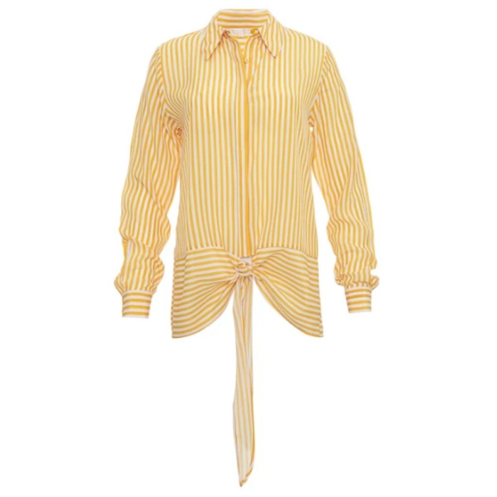 Gold Hawk Striped Yellow/White Blouse front knot detail Excellent condition.  SM